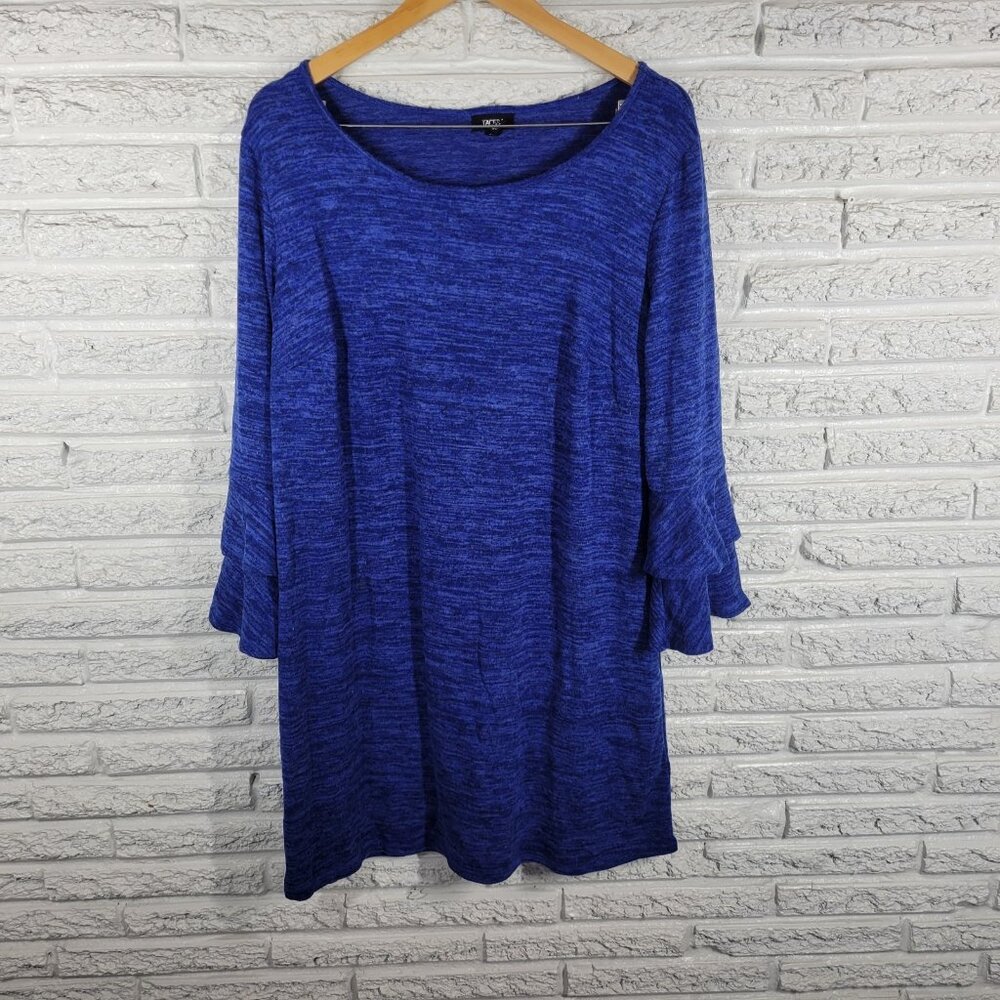 Tacera Women Plus 1X Blue Heather Knit Mini Dress Double Bell Sleeve BLU124E